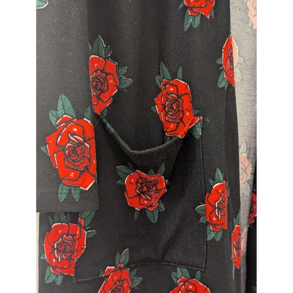 LuLaRoe Womens Black Open-Front Cardigan With Red Rose Print Size L Polyester - Picture 2 of 4